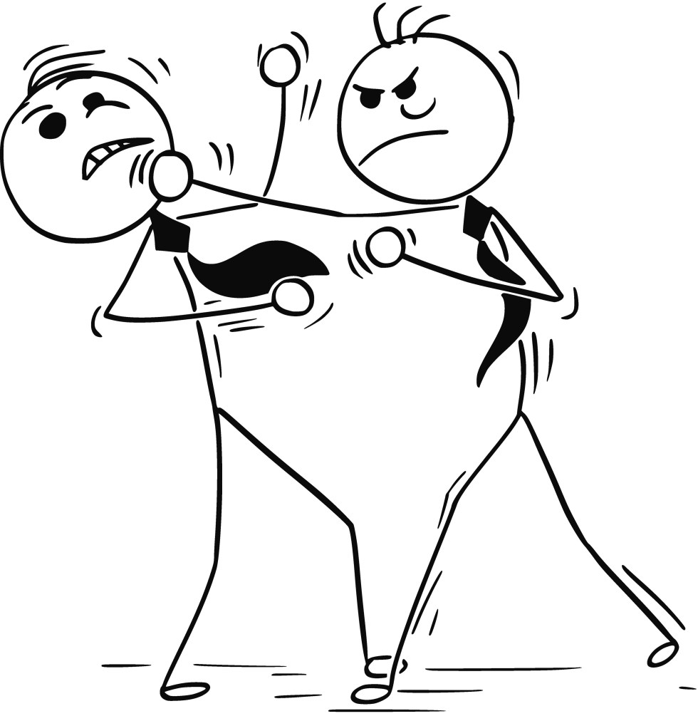 Cartoon Illustration of Two Business Men Fighting Boxing