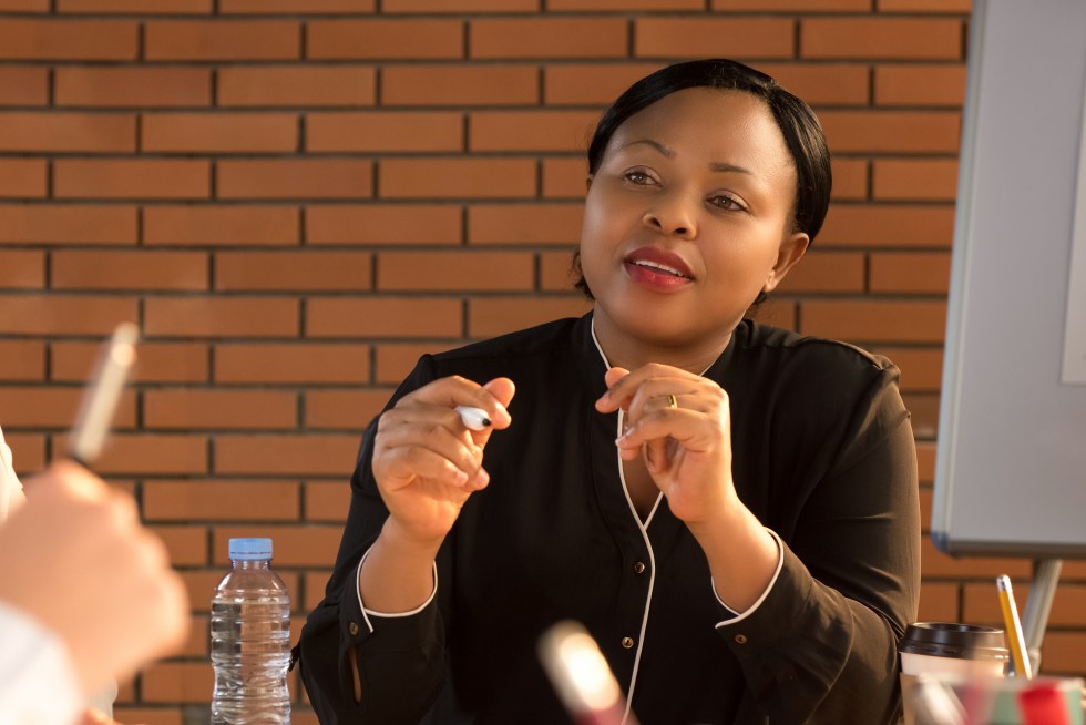 Powerful black businesswoman leader in the meeting